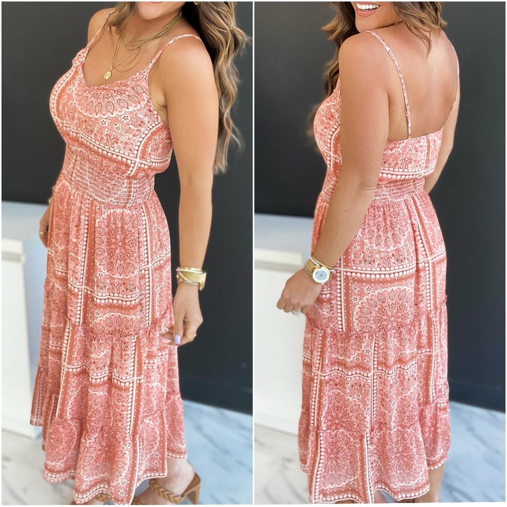 Boho Chic Coral Spaghetti Straps Maxi Dress - Picture 2 of 5